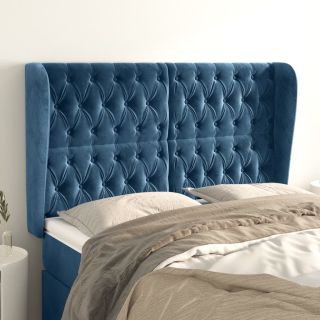 voodipeats servadega, tumesinine, 147x23x118/128 cm, samet
