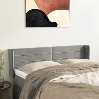 Изголовье с бортиками, светло-серое, 147x16x78/88 см, бархат