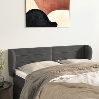Изголовье с бортиками, темно-серое, 147x23x78/88 см, бархат