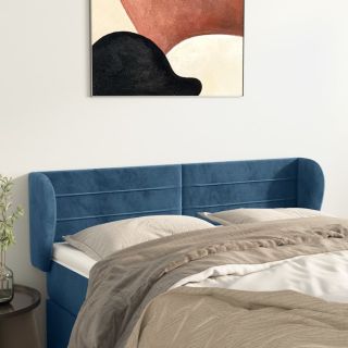 Изголовье с бортиками, темно-синее, 147x23x78/88 см, бархат