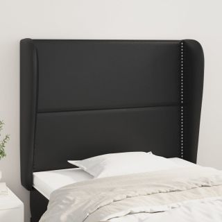 изголовье с бортиками, черное, 93x23x118/128 см, искусственная кожа