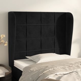изголовье с бортиками, черное, 93x23x118/128 см, бархат