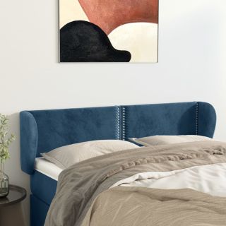 Изголовье с бортиками, темно-синее, 147x23x78/88 см, бархат