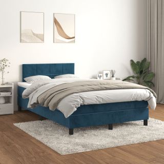 континентальная кровать с матрасом, темно-синяя, 120x200 см, бархат