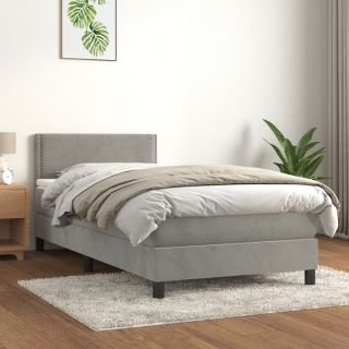 континентальная кровать с матрасом, светло-серая, 90x200 см, бархат