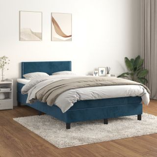 континентальная кровать с матрасом, темно-синяя, 120x200 см, бархат