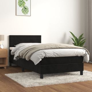 континентальная кровать с матрасом, черная, 80x200 см, бархат