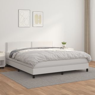 континентальная кровать с матрасом, белая, 180x200 см, искусственная кожа