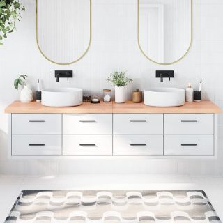 vannitoa töötasapind, helepruun, 220 x 50 x (2-6) cm, täispuit