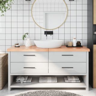 столешница для ванной комнаты, светло-коричневая, 160 x 60 x (2-6) см, массив дерева