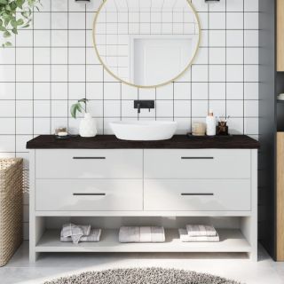 столешница для ванной комнаты, темно-коричневая, 160x40x(2-6)см, обработанный массив дерева