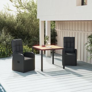 3-osaline aiamööbli komplekt patjadega, must, polürotang