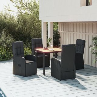5-osaline aiamööbli komplekt patjadega, must, polürotang
