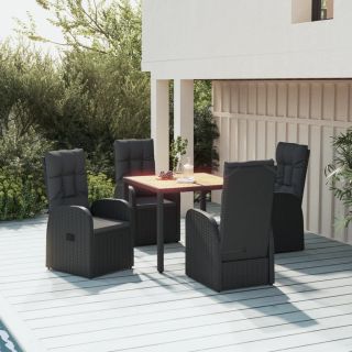 5-osaline aiamööbli komplekt patjadega, must, polürotang