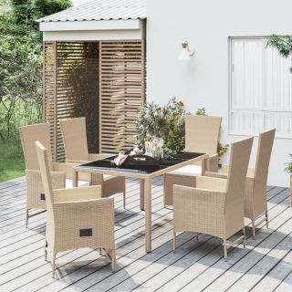 7-osaline aiamööbli komplekt patjadega, beež, polürotang