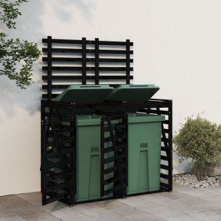 kahe ratastega prügikasti kuur, must, männipuit