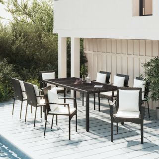 9-osaline aiamööbli komplekt patjadega, must, polürotang