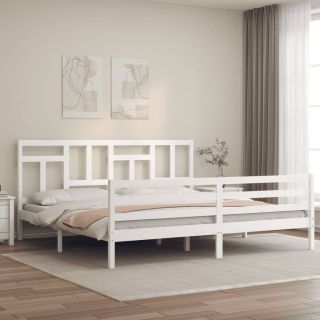 каркас кровати с изголовьем, белый, 200 x 200 см, массив дерева