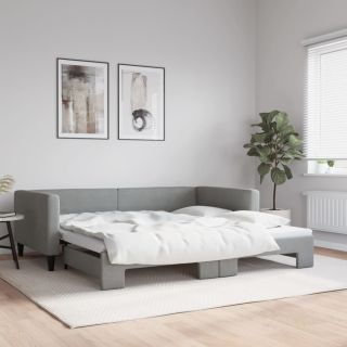 diivanvoodi väljatõmmatava osaga, helehall, 100x200 cm, kangas