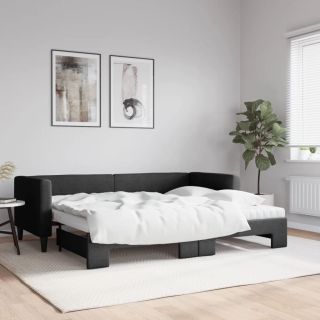 diivanvoodi väljatõmmatava osaga, must, 80x200 cm, kangas