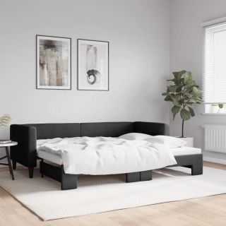 diivanvoodi väljatõmmatava osaga, must, 80x200 cm, kangas