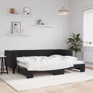 diivanvoodi väljatõmmatava osaga, must, 80x200 cm, samet