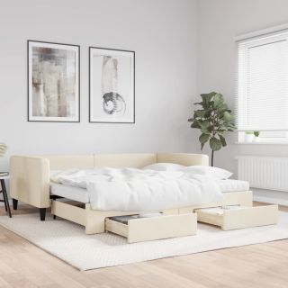 diivanvoodi väljatõmmatava osaga, kreemjas, 100x200 cm, kangas