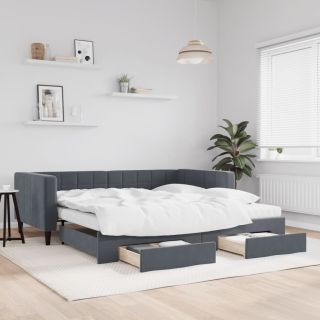 diivanvoodi väljatõmmatav/sahtlitega tumehall 100x200 cm samet