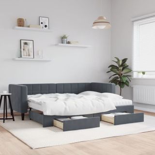 diivanvoodi väljatõmmatava osaga, tumehall, 80x200 cm samet