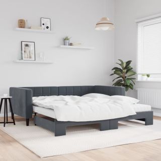 diivanvoodi väljatõmmatava osaga, tumehall 100x200 cm samet