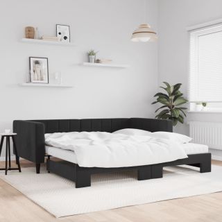 diivanvoodi väljatõmmatava osaga, must, 100x200 cm, samet