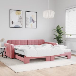 diivanvoodi väljatõmmatava osaga, roosa, 100x200 cm, samet