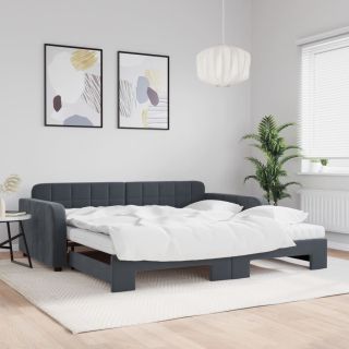 diivanvoodi väljatõmmatava osaga, tumehall 100x200 cm samet
