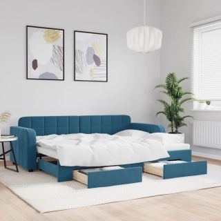 diivanvoodi väljatõmmatava osaga, sinine, 80x200 cm, samet