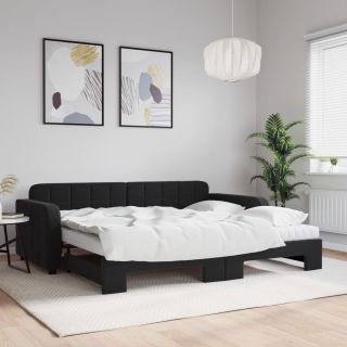 diivanvoodi väljatõmmatava osaga, must, 90x190 cm, samet