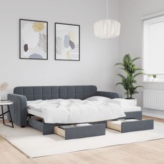 diivanvoodi väljatõmmatava osaga, tumehall, 80x200 cm samet