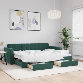 diivanvoodi väljatõmmatava osaga, tumeroheline 80x200 cm, samet