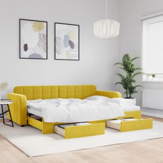 diivanvoodi väljatõmmatava osaga, kollane, 80x200 cm, samet