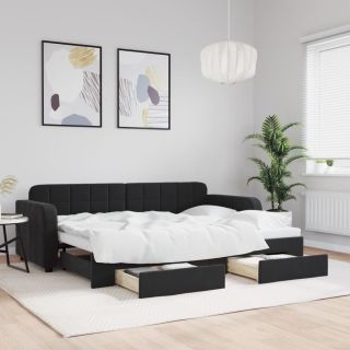 diivanvoodi väljatõmmatava osaga, must, 80x200 cm, samet