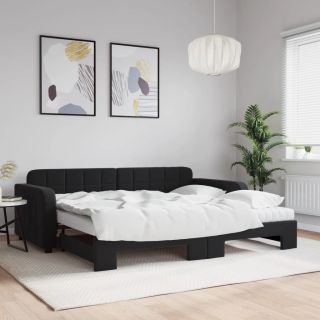 diivanvoodi väljatõmmatava osaga, must, 90x200 cm, samet