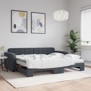 diivanvoodi väljatõmmatava osaga, tumehall 90x200 cm, samet