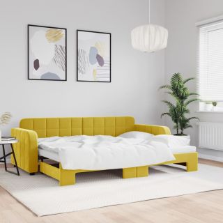 diivanvoodi väljatõmmatava osaga, kollane, 80x200 cm, samet