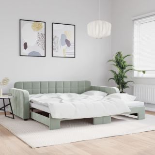 diivanvoodi väljatõmmatava osaga, helehall, 100x200 cm, samet