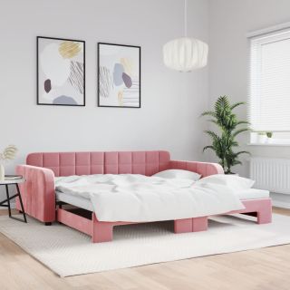 диван-кровать с выдвижной секцией, розовый, 100x200 см, бархат