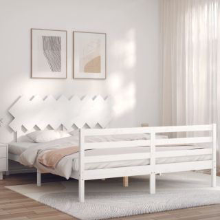 каркас кровати с изголовьем, белый, 160 x 200 см, массив дерева