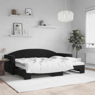 diivanvoodi väljatõmmatava osaga, must, 80x200 cm, samet