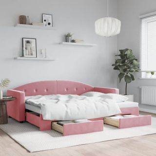 диван-кровать с выдвижной секцией, розовый, 80x200 см, бархат
