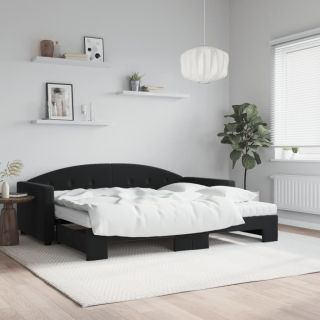 diivanvoodi väljatõmmatava osaga, must, 90x200 cm, samet