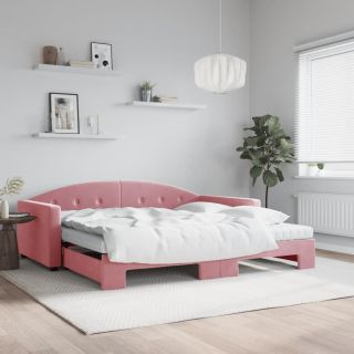 диван-кровать с выдвижной секцией, розовый, 100x200 см, бархат