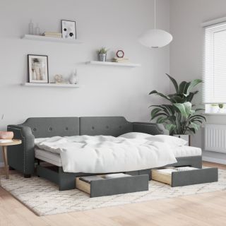 diivanvoodi väljatõmmatava osaga, tumehall, 90x200 cm, kangas